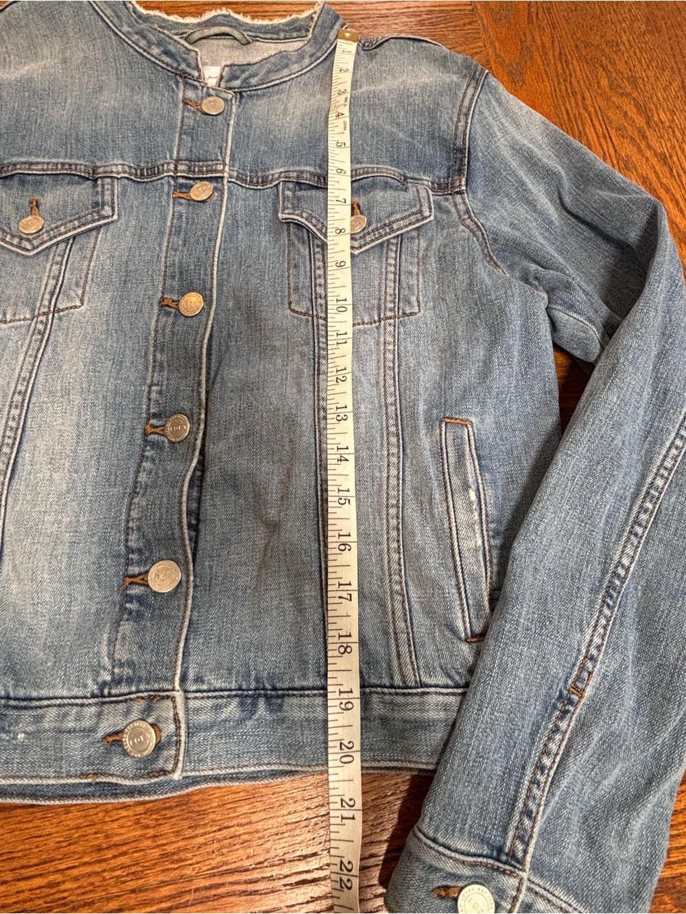 LOFT Light Blue Denim Jacket with Frayed Collar - Picture 2 of 7